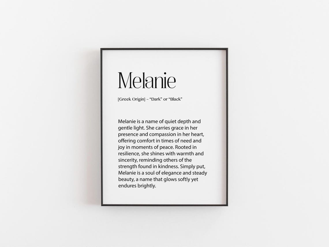 Melanie Name Meaning Print Personalised Wall Art Greek Origin Baby Decor Birthday Gift For Her Christmas Present