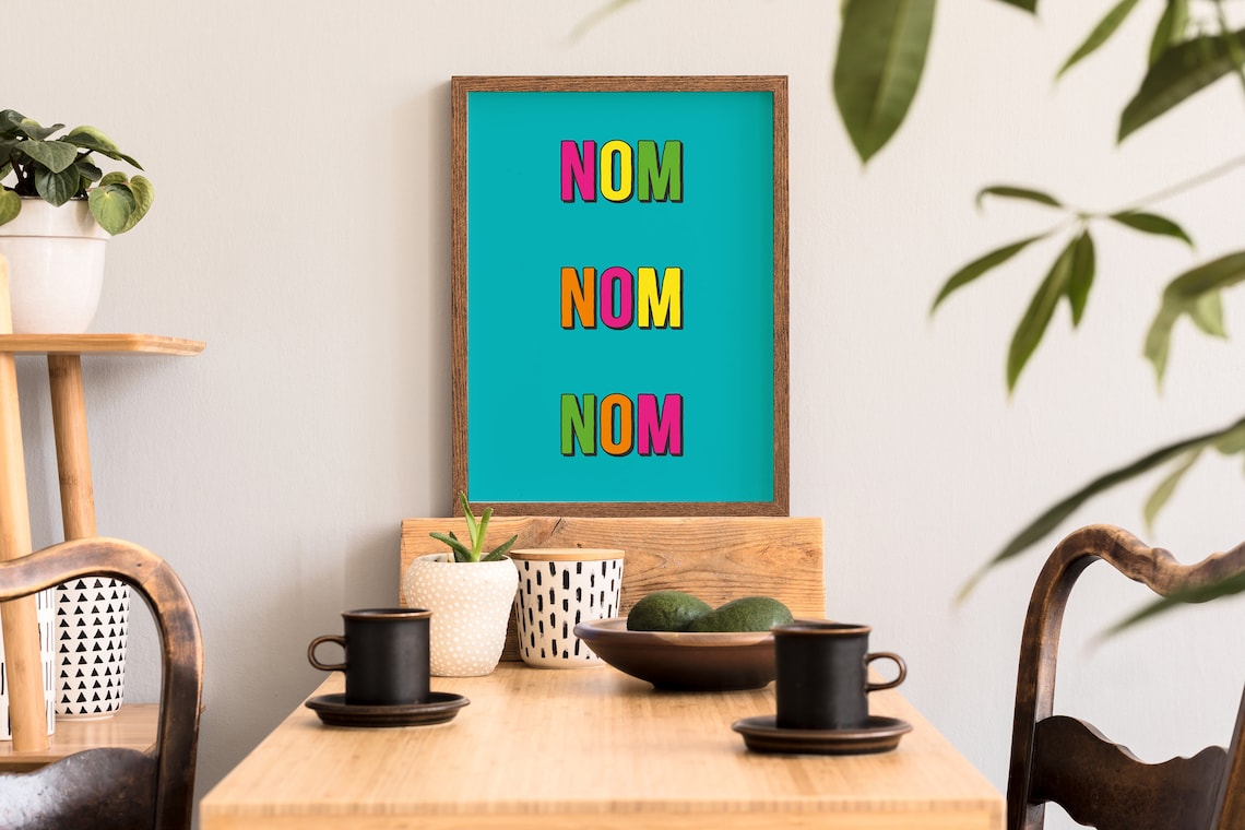 Nom Kitchen Print for Food Lovers, Colorful Art Print