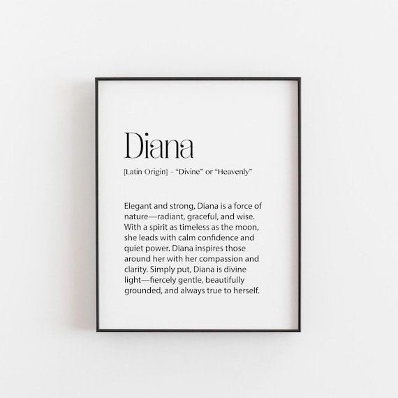 Diana Name Meaning Art Print, Elegant Women Gift