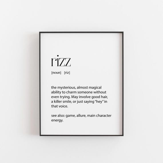 Rizz Definition Print Funny Gen Z Slang Wall Art Cool Teen Room Decor Typography Poster Main Character Energy Gift Idea