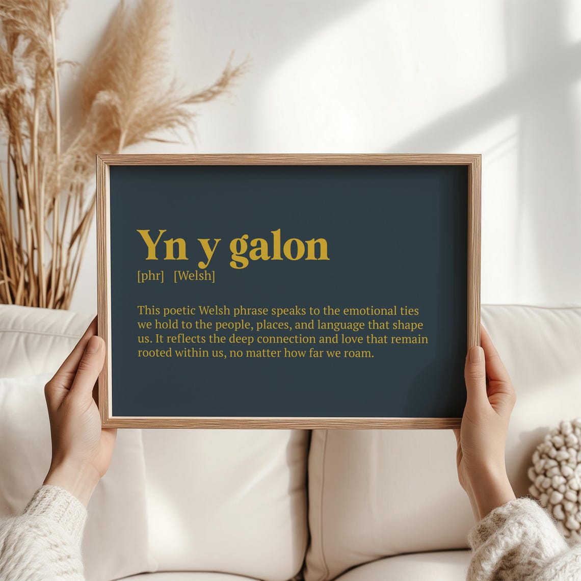 Yn Y Galon Welsh Phrase Gold Typography Dictionary Style Navy Poster