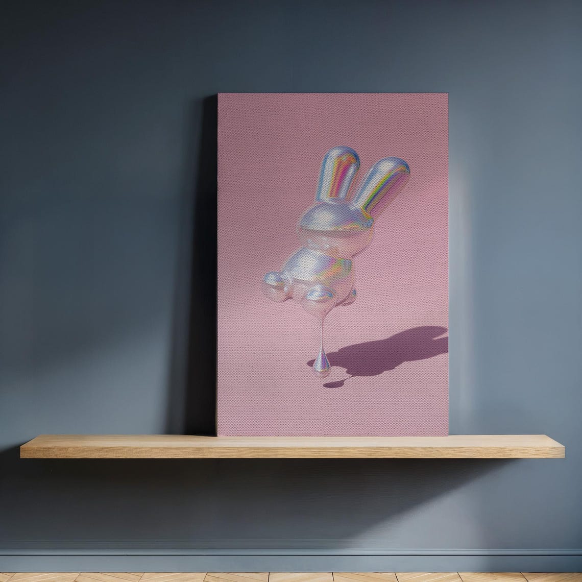 Chrome Iridescent Bunny Sculpture Modern 3D Pop Art Canvas Poster