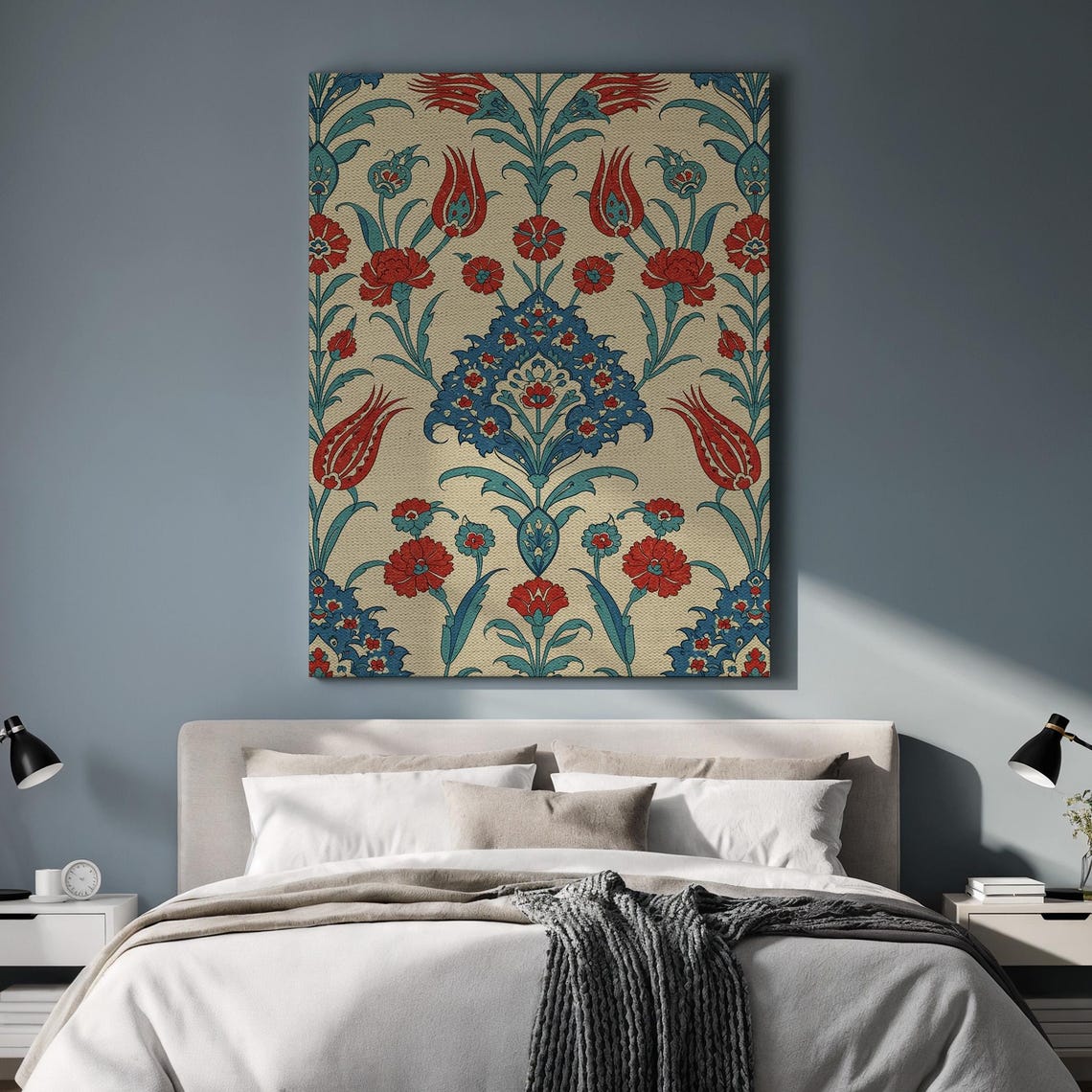 Ottoman Tulip Pattern Red Blue Turkish Traditional Art Poster