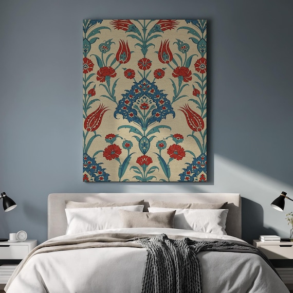 Ottoman Tulip Pattern Red Blue Turkish Traditional Art Poster