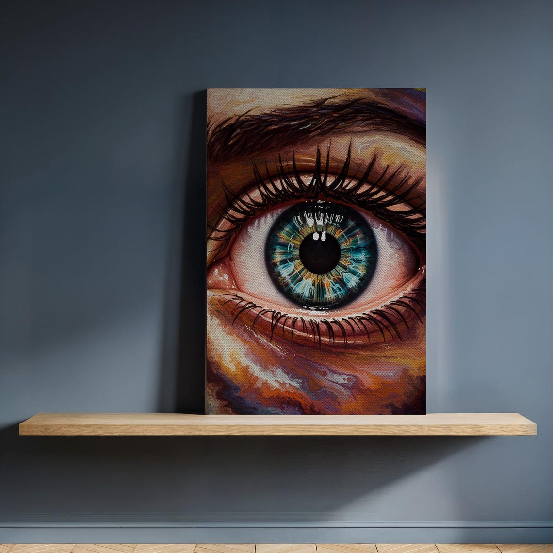 Hyper Realistic Blue Eye Iris Close Up Colorful Canvas Poster