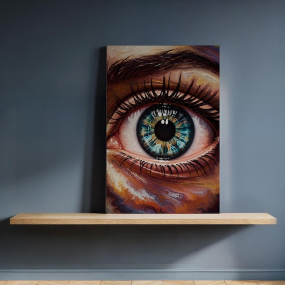 Hyper Realistic Blue Eye Iris Close Up Colorful Canvas Poster