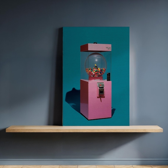Framed Gumball Machine Canvas Wall Art Retro Pop Print Bold Candy Color Decor For Kitchen Bar Or Playful Modern Interiors