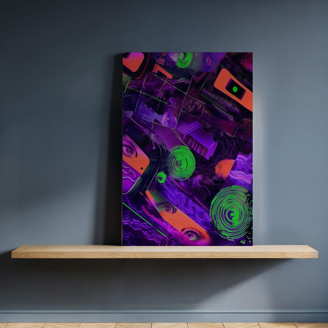 Cyber Surreal Neon Tech Abstract Purple Green Futuristic Art Poster