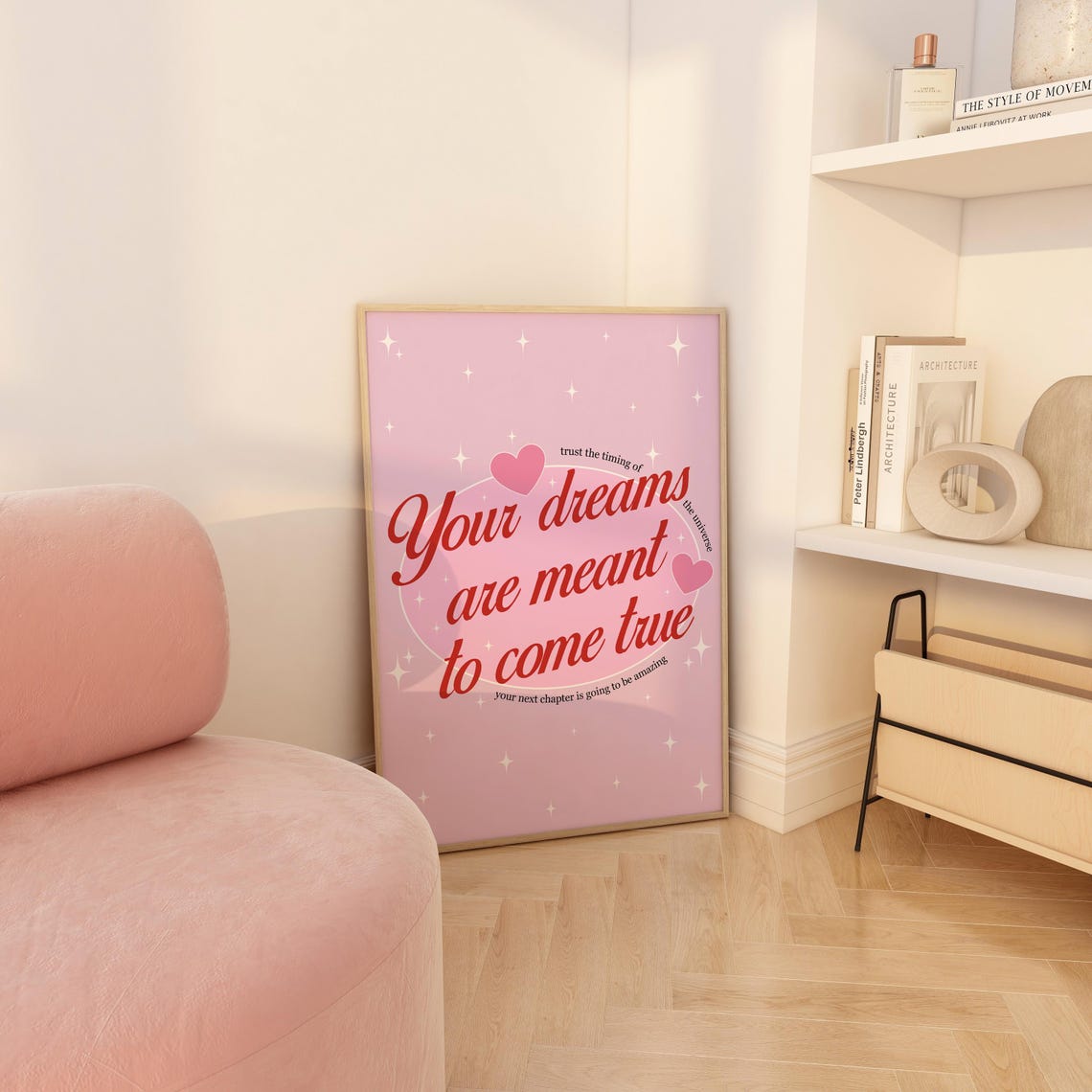 Your Dreams Are Meant To Come True Pink Hearts Manifestation Poster - Image 5