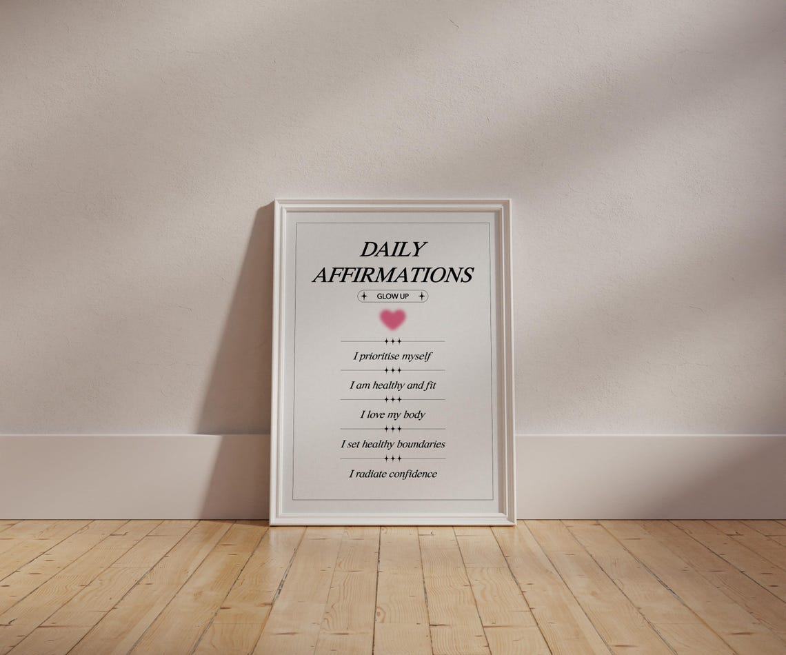 Daily Affirmations Glow Up Cream Wellness Quote Wall Art Poster - Image 5