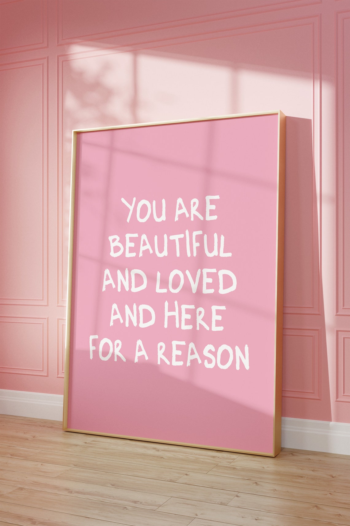 You Are Beautiful And Loved Print Pink Wall Art Girl Room Pink Wall Decor College Apartment Print Pink Happy Wall Print Pink Saying Poster - Image 3