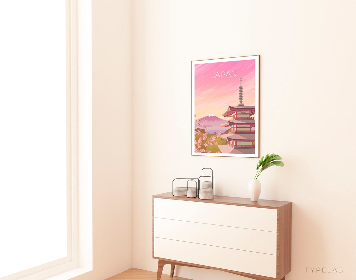 Mount Fuji Red Pagoda Cherry Blossom Sunset Japan Travel Poster - Image 2