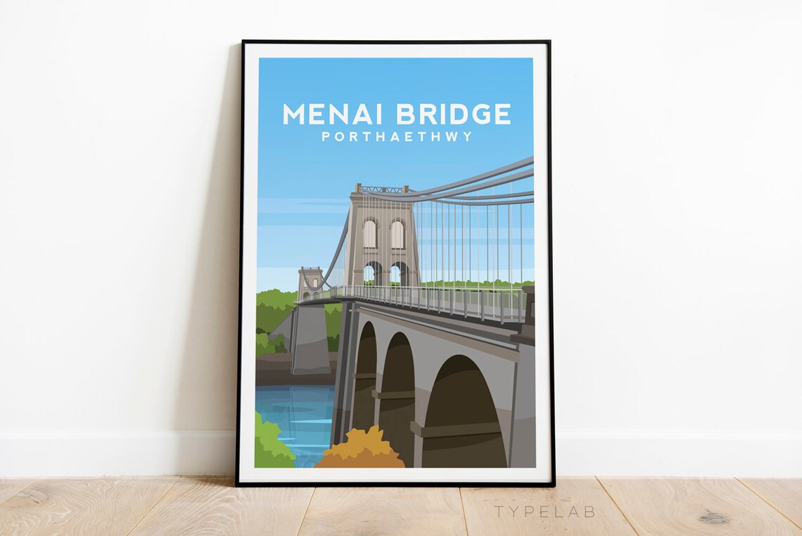 Menai Bridge Travel Poster, Anglesey Wales Landscape - Image 2