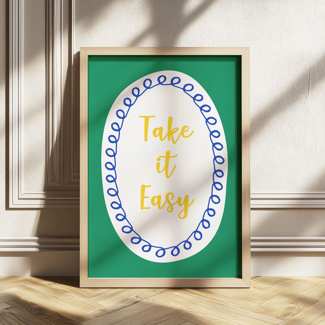 Take It Easy Relaxation Yellow Script Quote On Green Wall Art