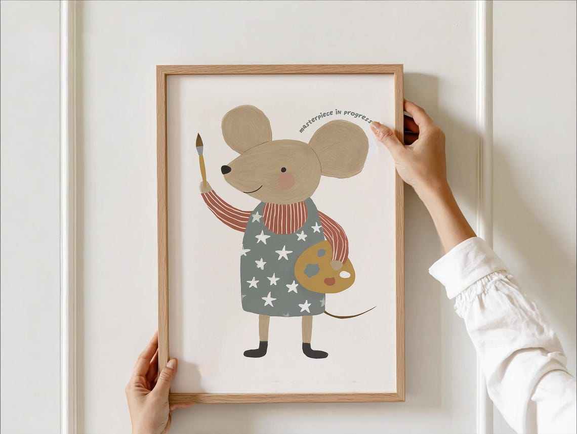 Masterpiece In Progress Cute Artist Mouse Nursery Art Poster