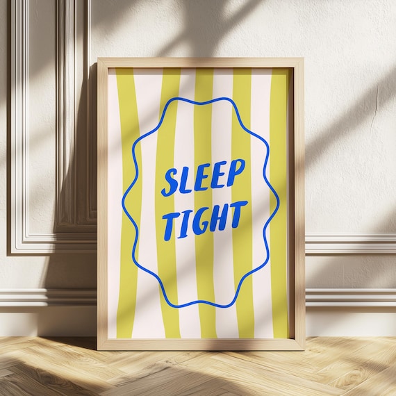 Sleep Tight Lime Striped Green Blue Wavy Bedtime Quote Wall Art