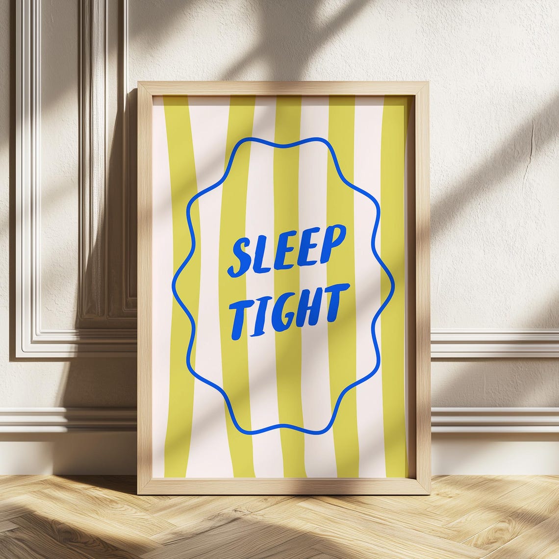 Sleep Tight Lime Striped Green Blue Wavy Bedtime Quote Wall Art