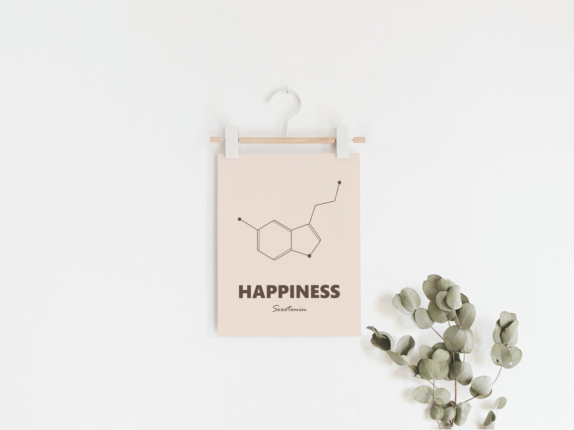 Happiness Molecule Serotonin Poster, Minimalist Decor