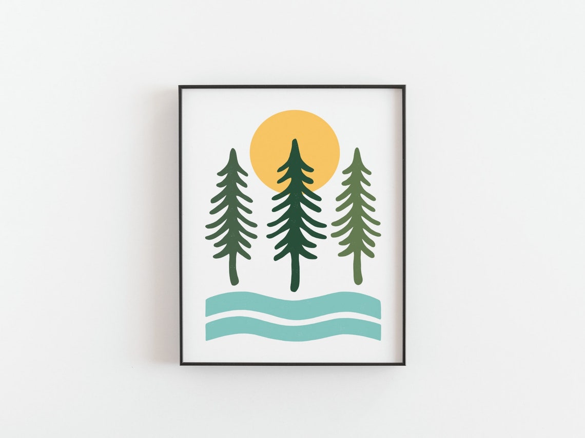 Pine Trees Sunset Minimalist Forest Lake Nature Scandi Poster - Image 2