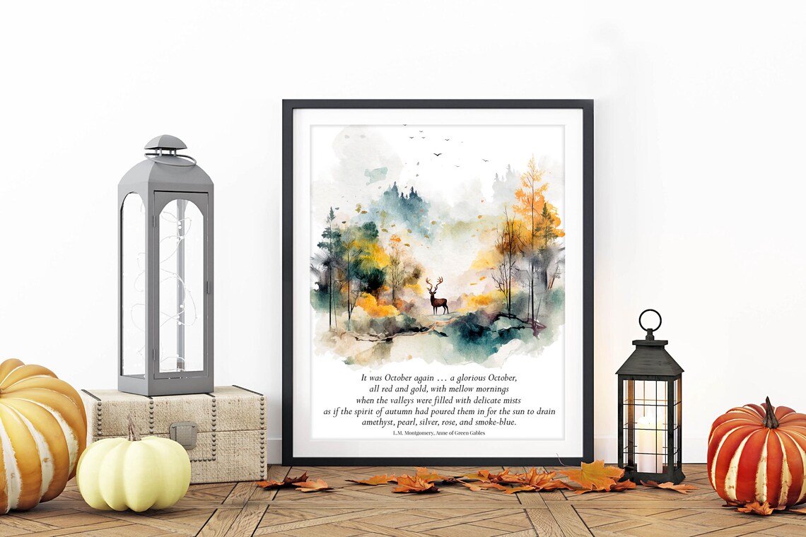 Anne Of Green Gables October Quote Autumn Forest Deer Watercolor Poster - Image 2