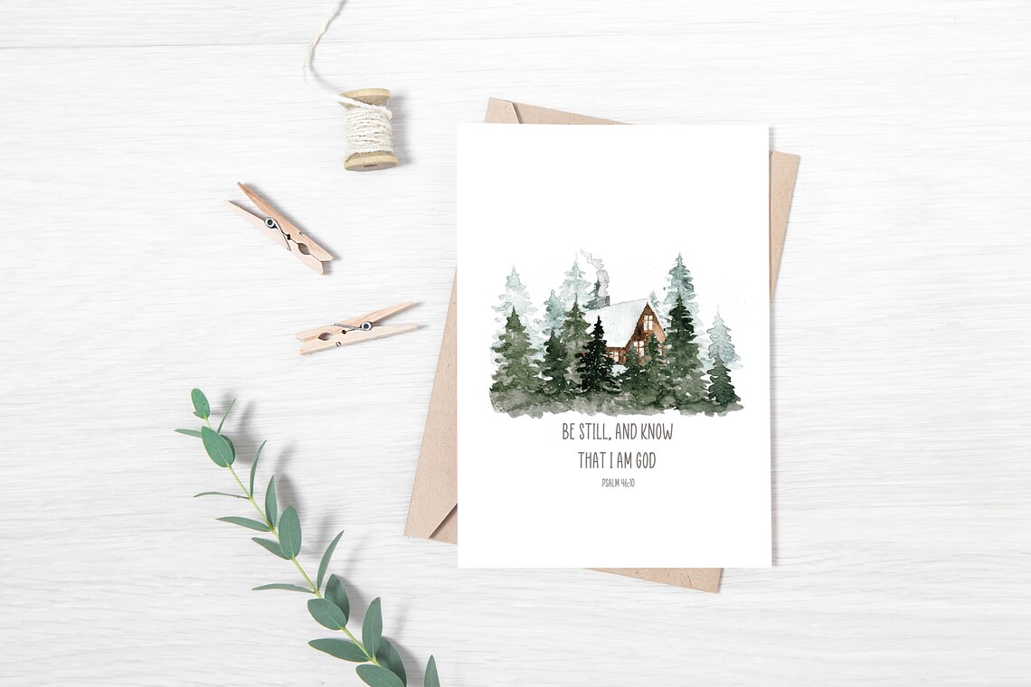 Be Still And Know That I Am God Psalm 46:10 Snowy Cabin Winter Poster - Image 3