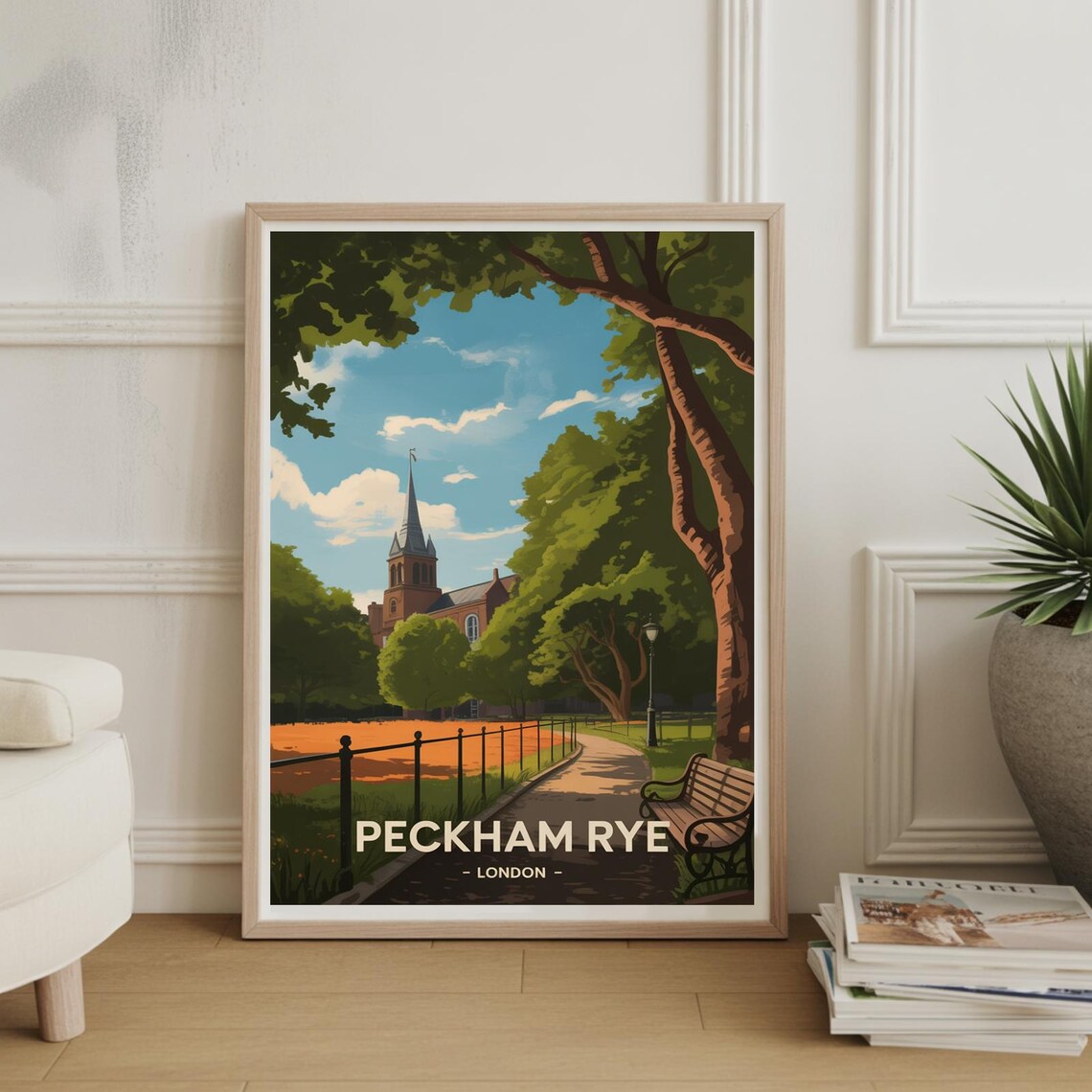 Peckham Rye London Church Spire Park Vintage Travel Poster Art