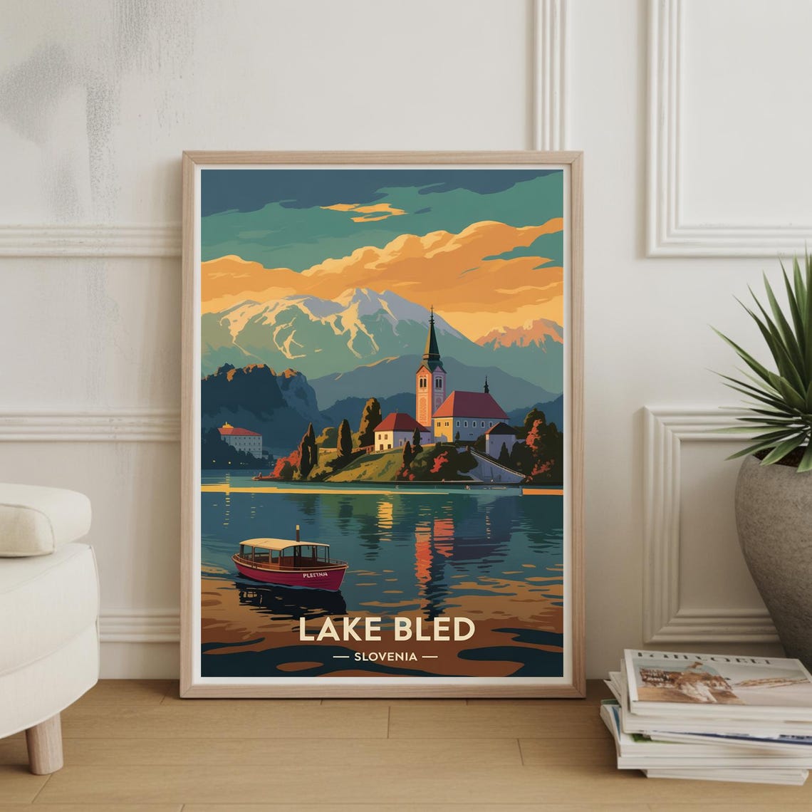 Lake Bled Slovenia Island Church Pletna Boat Vintage Travel Poster