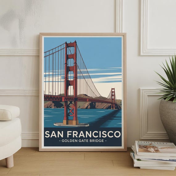 San Francisco Golden Gate Bridge Poster Travel Wall Art Usa Cityscape Home Decor Wedding