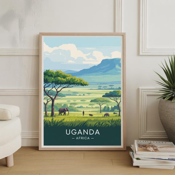 Uganda Travel Poster Safari Adventure Wall Art Unique Gift For Travelers Anniversary And Birthday Decor