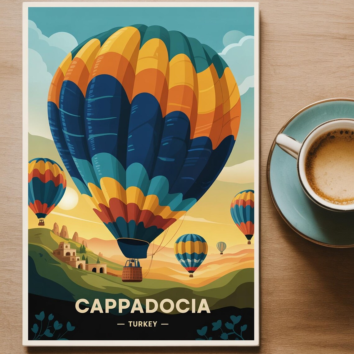 Cappadocia Turkey Hot Air Balloon Festival Retro Travel Poster