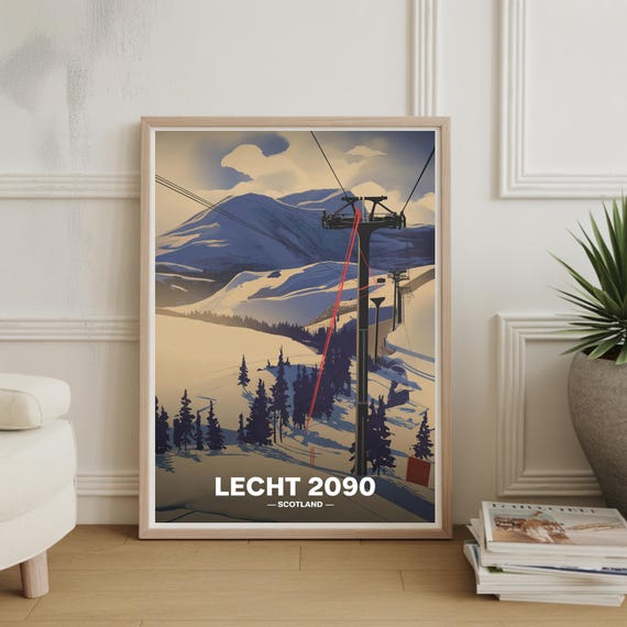 Lecht 2090 Ski Resort Travel Poster Scotland Skiing Wall Art Scottish Highlands Decor Strathdon Adventure Glenshee Souvenir