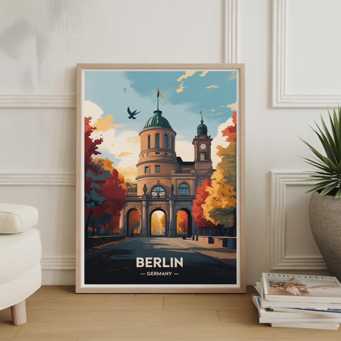 Berlin Skyline Travel Poster Art Gift For Globetrotters Home Decor Anniversary Birthday Present Idea