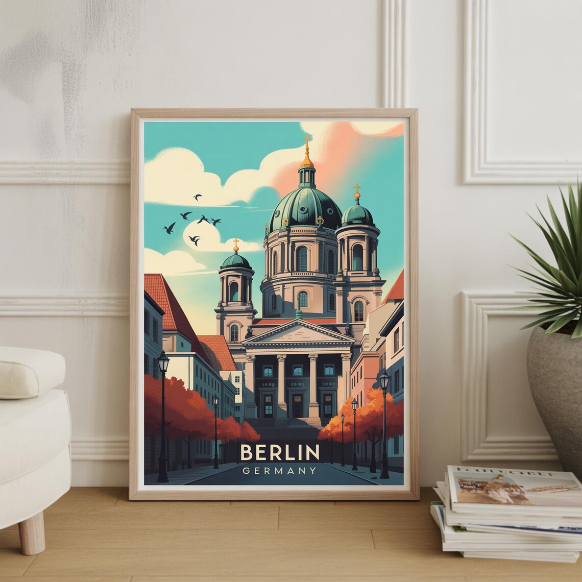 Berlin Germany Cathedral Domed Church Cityscape Vintage Travel Poster