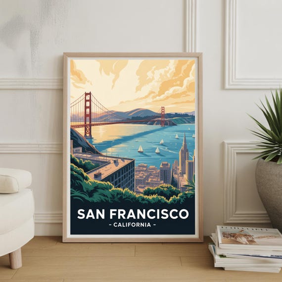 San Francisco Travel Poster Scenic Cityscape Art Wanderlustinspiring Wall Home Office Decor