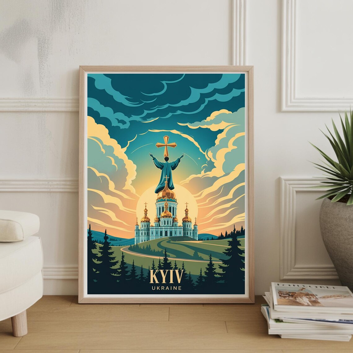 Kyiv Ukraine Motherland Monument at Sunset Travel Art Poster