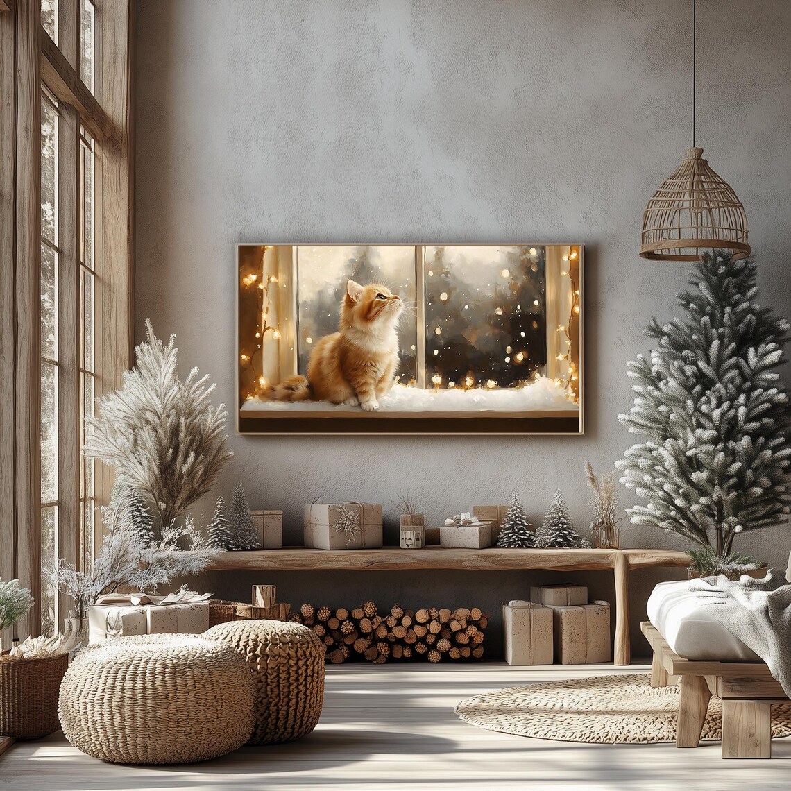 Kittens Curious Gaze Orange Tabby Snowy Windowsill Fairy Lights Frame TV Poster - Image 2