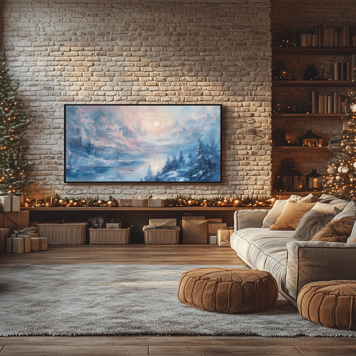 Tranquil Icy Lake Winter Mountains Dreamy Blue Sunrise Frame TV Poster - Image 5