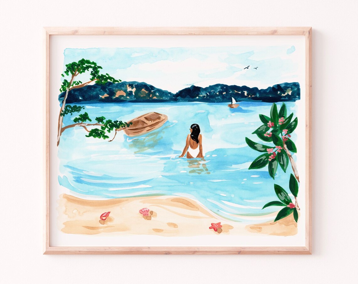 Costa Rica Beach Watercolor Art Print, Tropical Decor