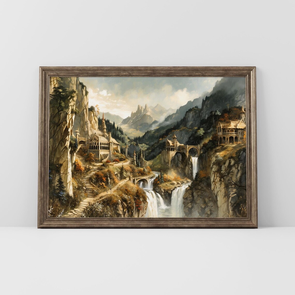 Elvish Rivenell Fantasy River Town Art Print