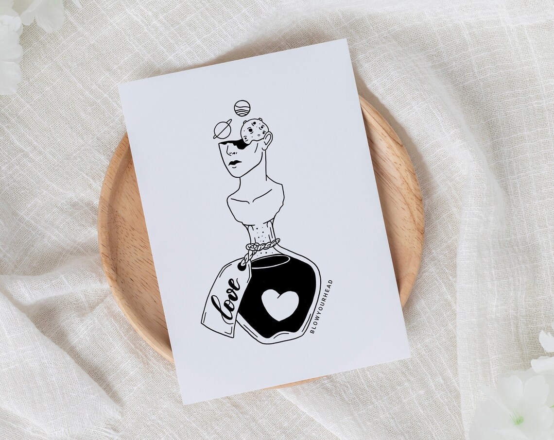 Valentines Love Potion Bottle Bust Planet Surreal Art Poster