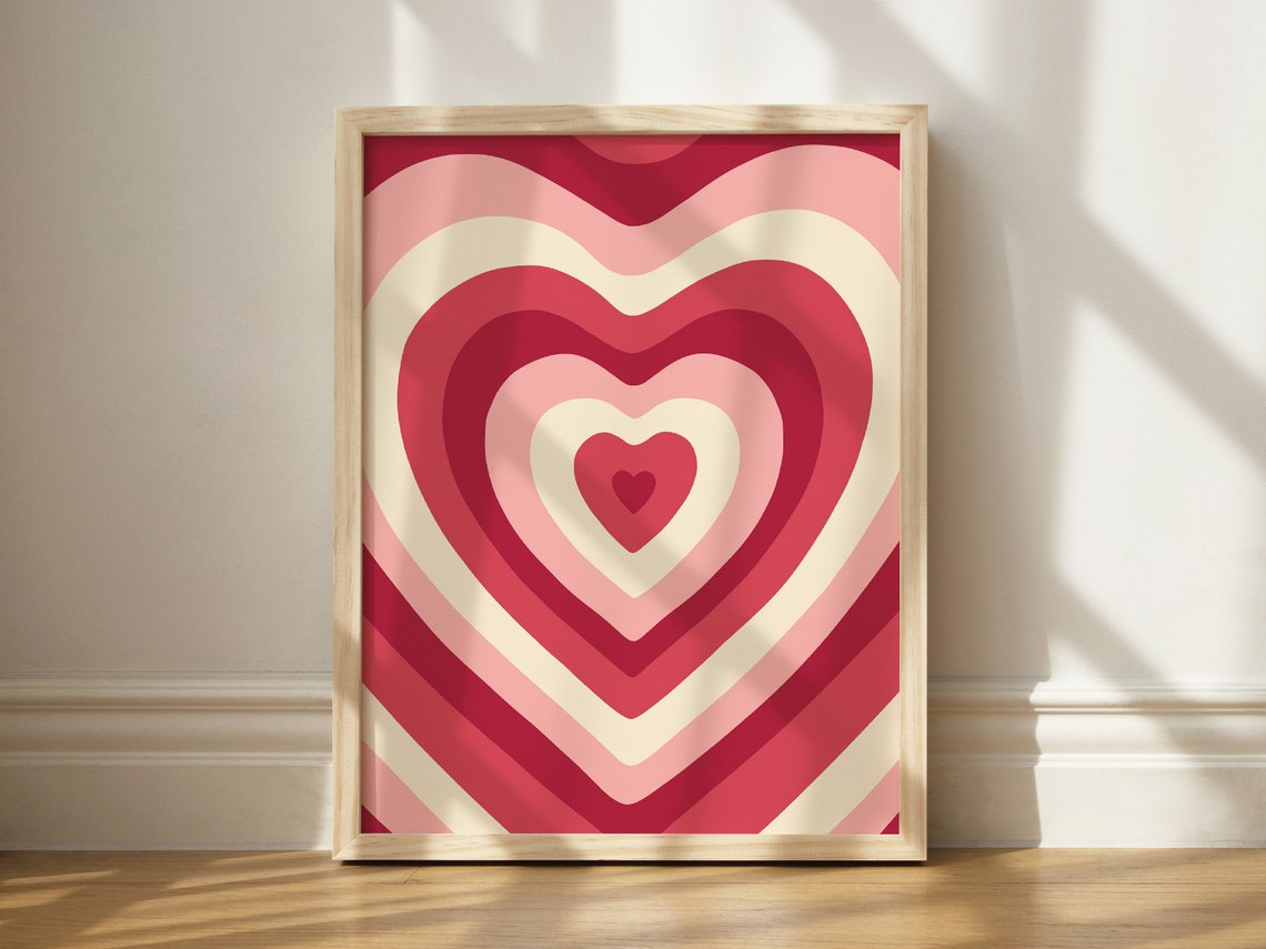 Groovy Concentric Hearts Wall Art Retro Red Pink 70s Love Decor