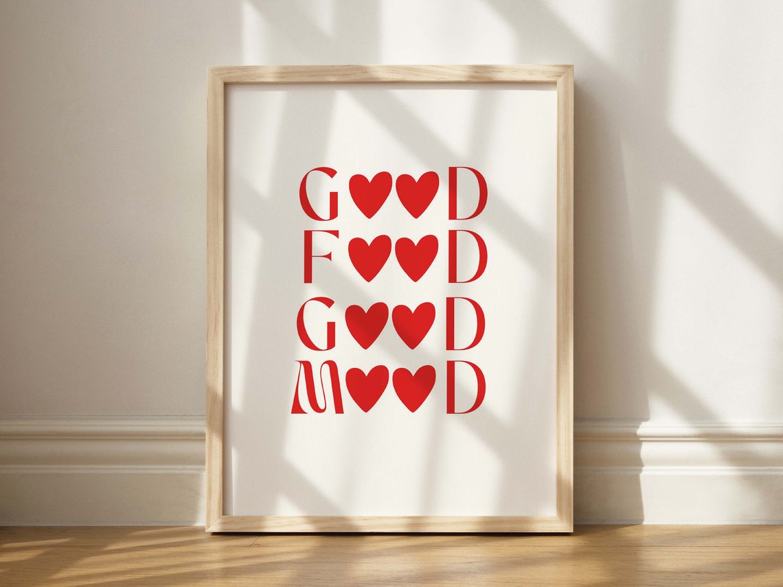 Good Food Good Mood Red Heart Kitchen Typography Quote Print