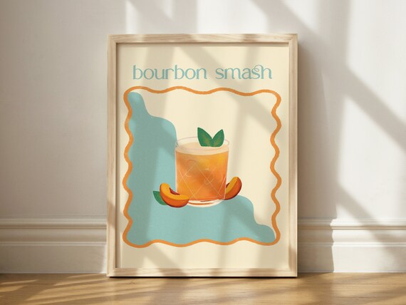Bourbon Smash Peach Cocktail Recipe Minimalist Kitchen Wall Art