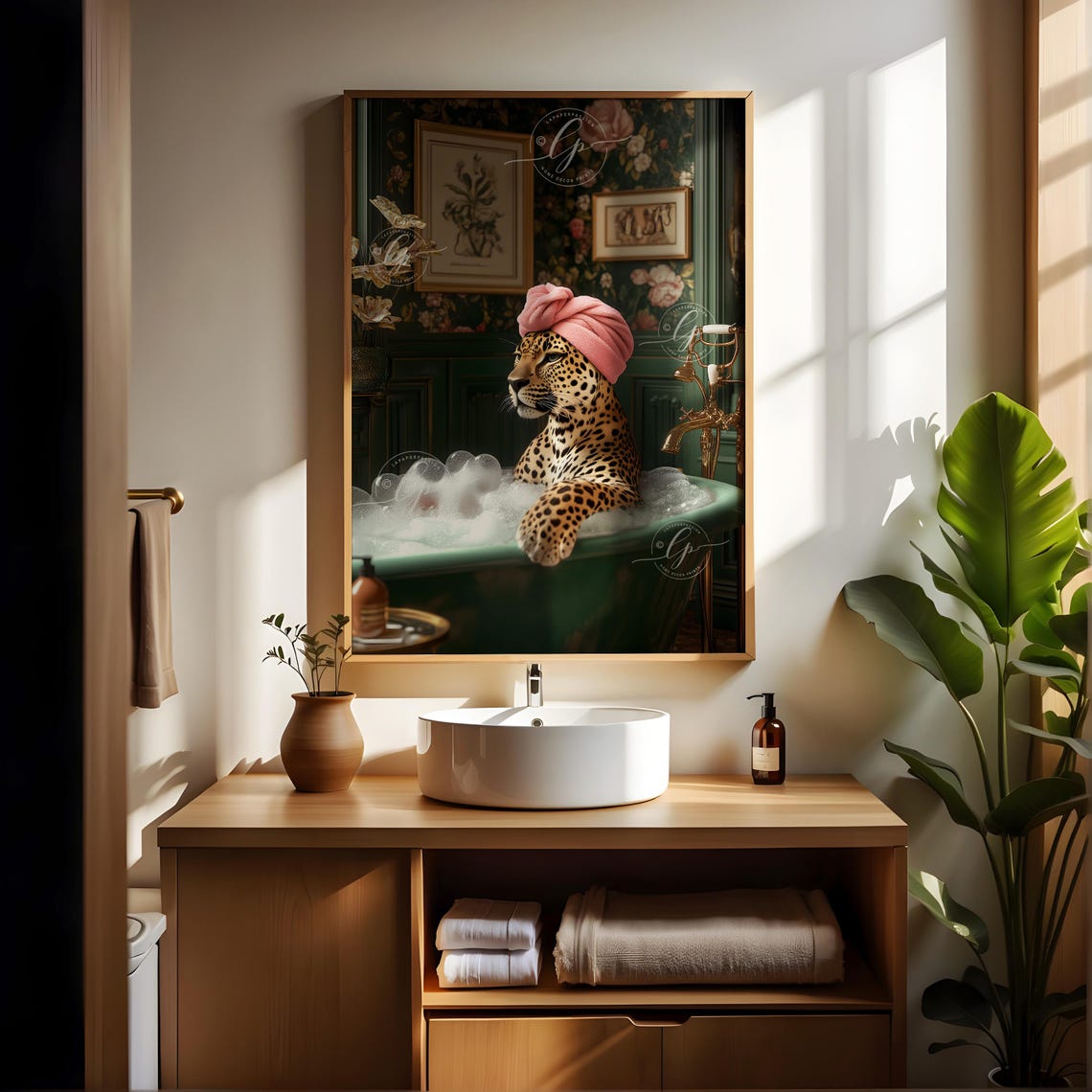 Maximalist Leopard Taking A Bath Art Print Bathroom Wall Art Bold Fun Animal Print Maximalist Bathroom Print - Image 4