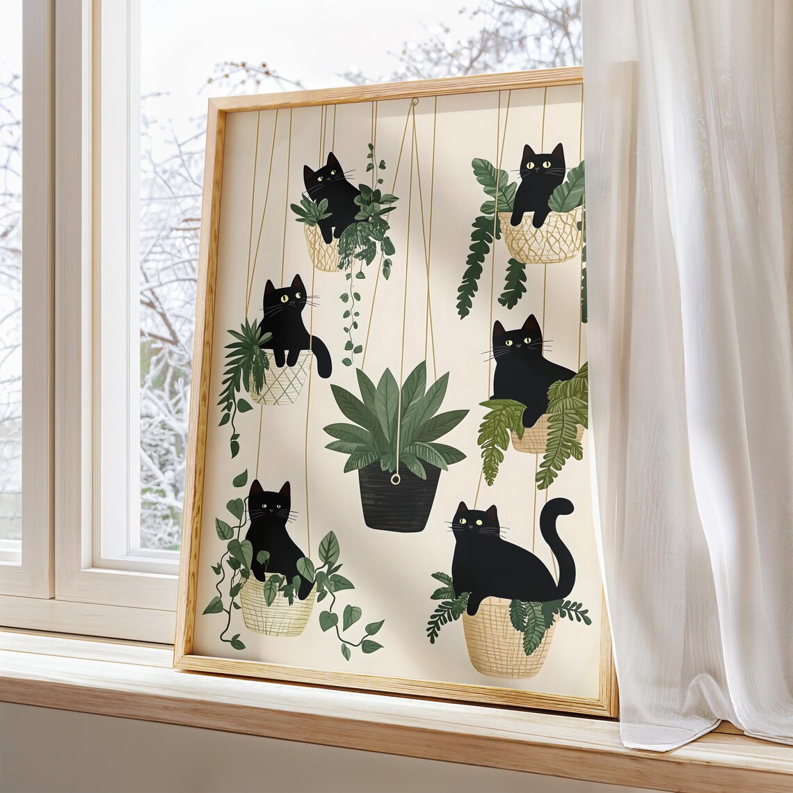 Black Cats in Hanging Plant Baskets Funny Plant Lover Poster - Image 2