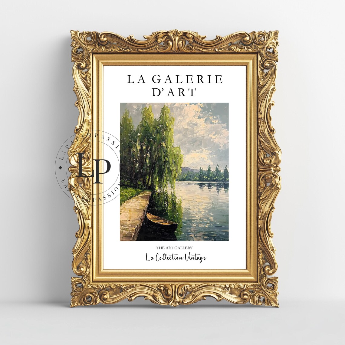 La Galerie D Art Vintage Exhibition River Willow Trees Canoe Poster - Image 3