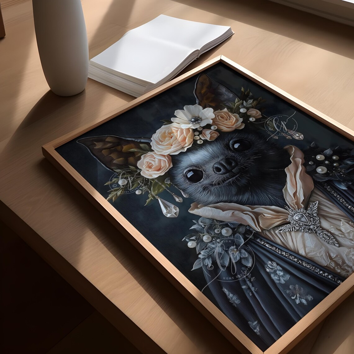 Gothic Bat Aristocratic Portrait Victorian Roses Halloween Wall Art - Image 2