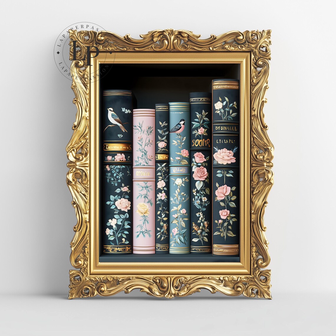 Floral Bookshelf Art Print, Cozy Reading Nook - Image 3
