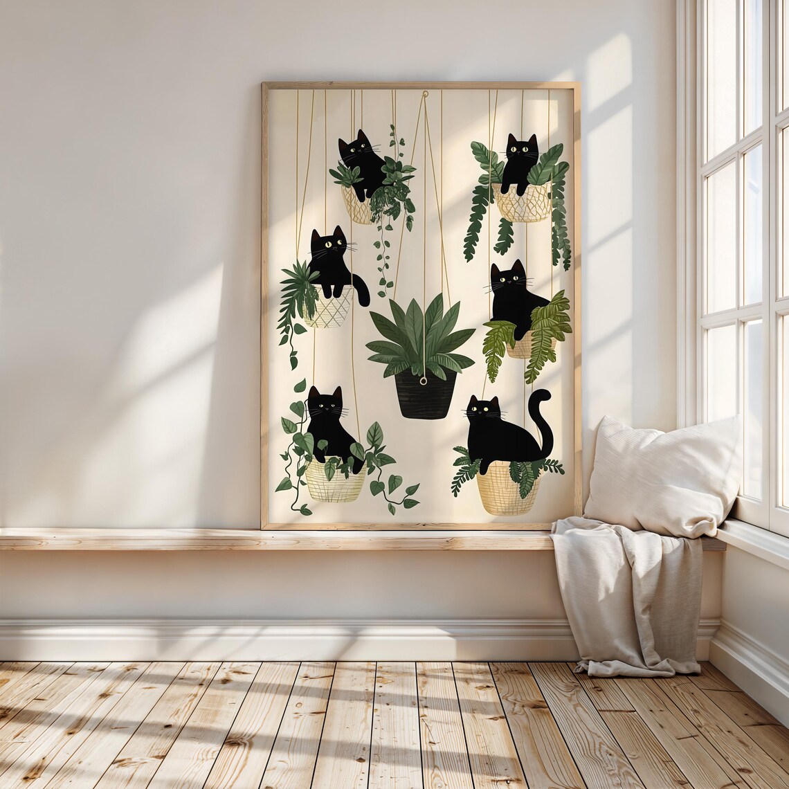 Black Cats in Hanging Plant Baskets Funny Plant Lover Poster - Image 4