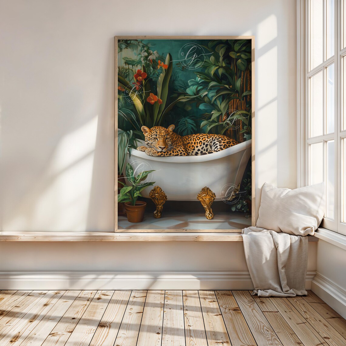 Leopard In A Bathtub Bathroom Maximalist Art Print - Image 3